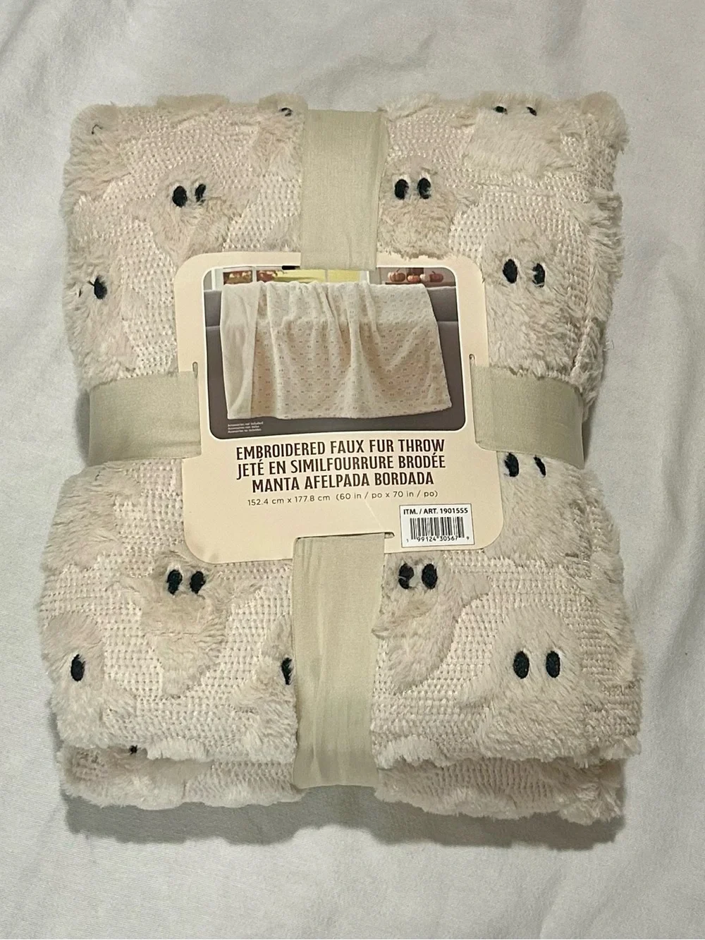 Costco Northwest Embroidered Ghost Faux Fur Throw Blanket 60x70 Halloween NWT